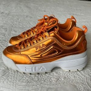 Fila Women's Sneakers in Metallic Orange and White